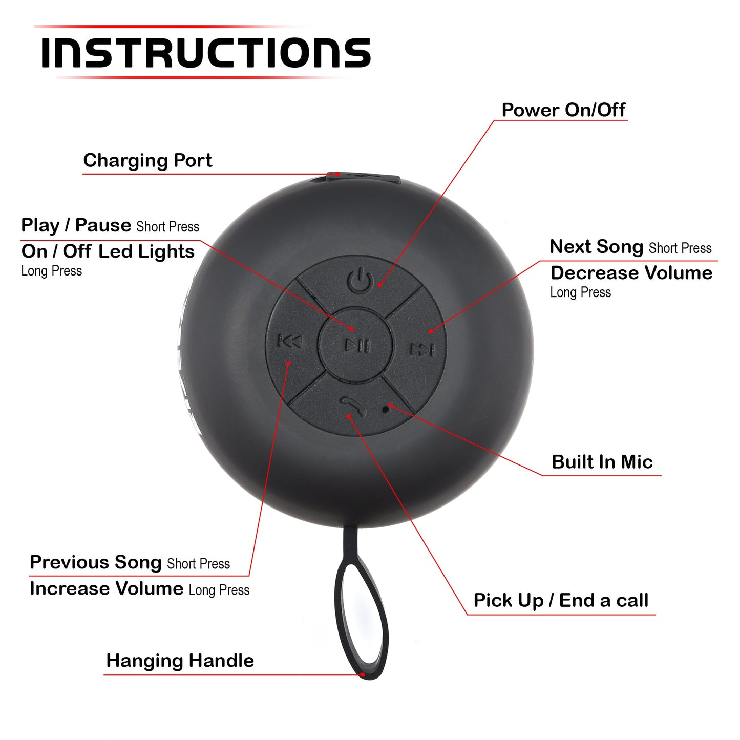 AQUABEAT Splashproof Wireless Shower Speaker