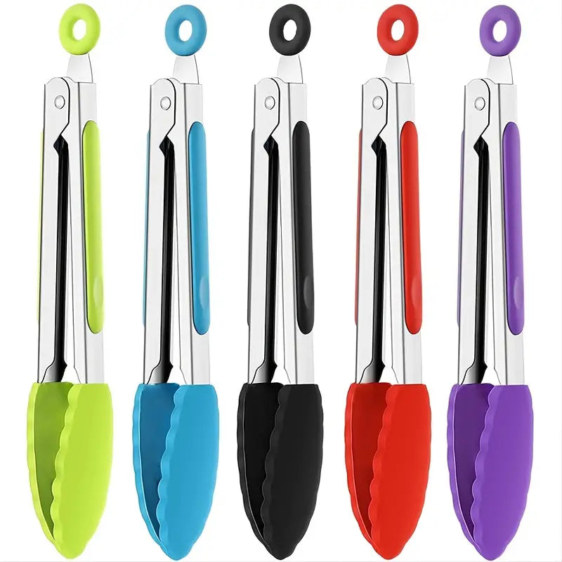 5PCS 7″ Silicone Tip Kitchen Tongs