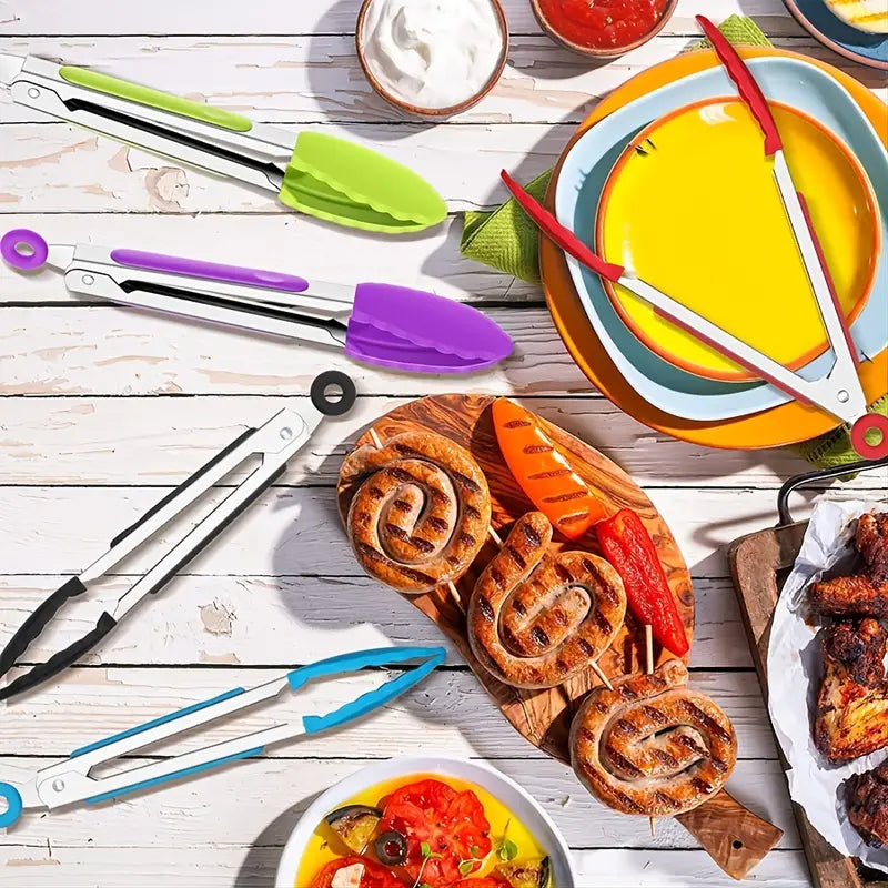 5PCS 7″ Silicone Tip Kitchen Tongs